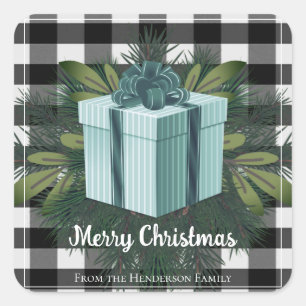 Buffalo Plaid Christmas Gift Teal Christmas Square Sticker