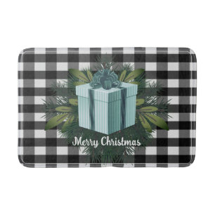Buffalo Plaid Christmas Gift   Teal Holiday Bath Mat