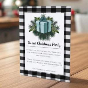 Buffalo Plaid Christmas Gift   Teal Invitation