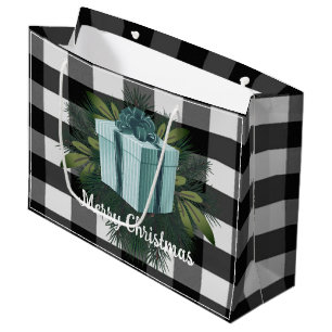 Buffalo Plaid Christmas Gift Teal Large Gift Bag