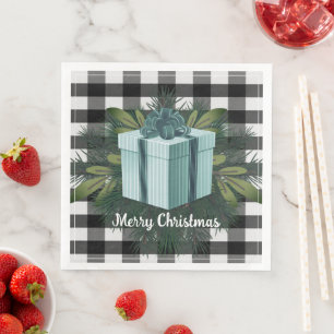 Buffalo Plaid Christmas Gift Teal Napkin