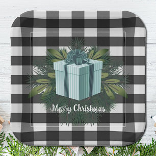 Buffalo Plaid Christmas Gift   Teal Paper Plate