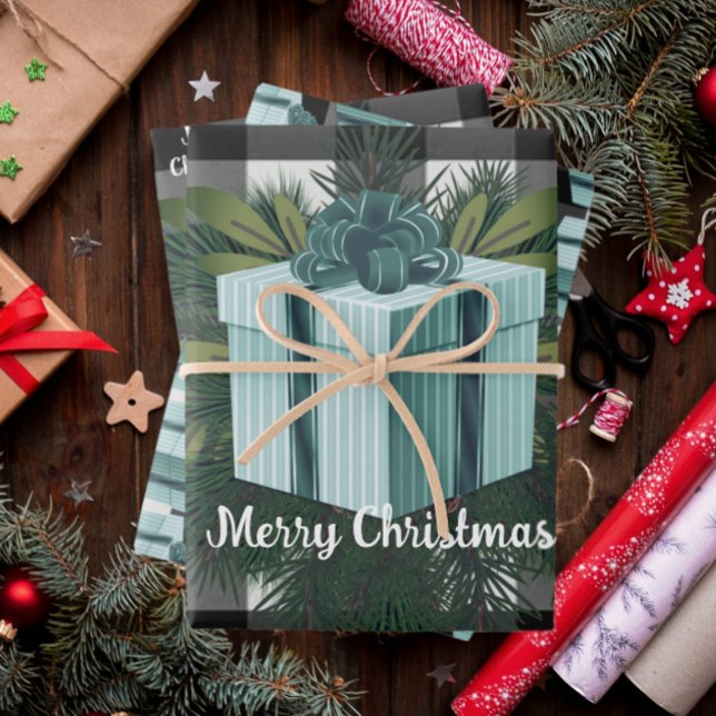 Buffalo Plaid Christmas Gift | Teal Wrapping Paper Sheet (Teal Buffalo Plaid Christmas Gift Wrapping Paper Sheets)