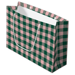 Buffalo Plaid Christmas Holiday Green & Pink Large Gift Bag