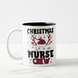 Buffalo Plaid Christmas Nurse Crew Reindeer Nursin Two-Tone Coffee Mug