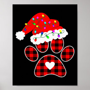 Buffalo Plaid Christmas Paw Dog With Santa Hat &am Poster
