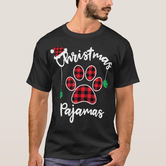 Buffalo plaid Christmas Paw Pyjamas  Hat Santa T-Shirt (Front)