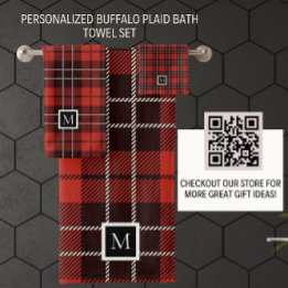 Buffalo Plaid Christmas Red White Black Patterned Bath Towel Set