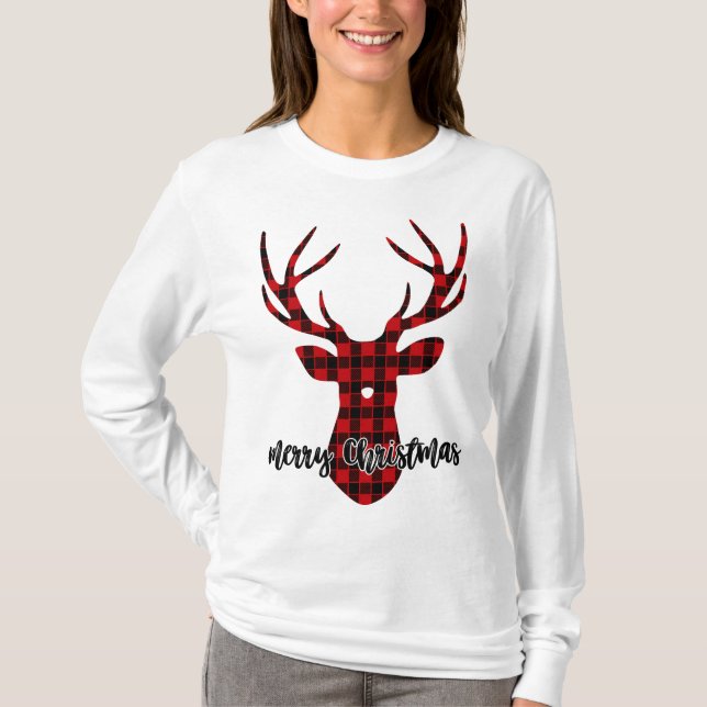 Buffalo Plaid Christmas Reindeer Sweatshirt T-Shirt (Front)