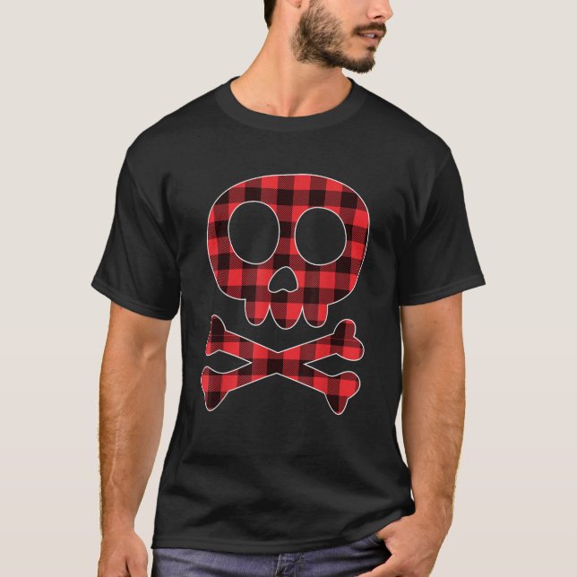 Buffalo Plaid Christmas Skull Crossbones T Shirt (Front)