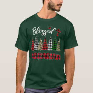 Buffalo Plaid Christmas Tree Blessed Librarian Chr T-Shirt
