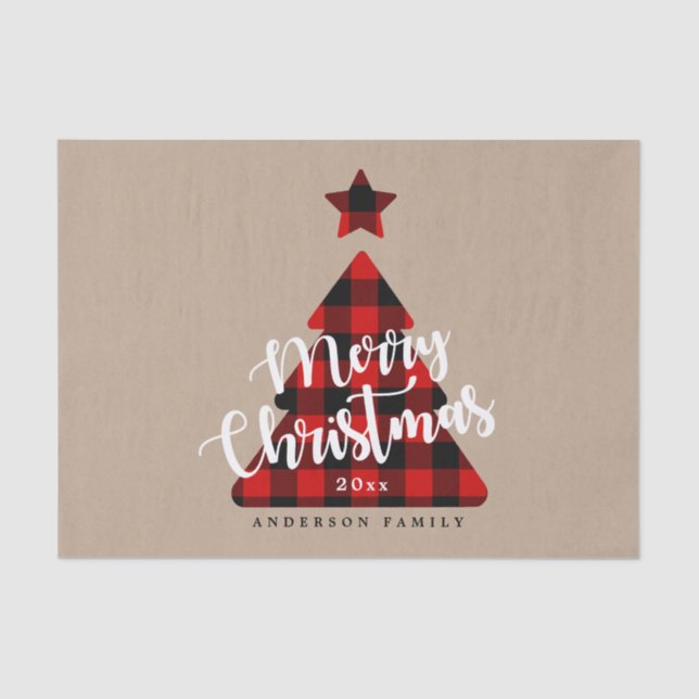 Buffalo Plaid Christmas Tree Holiday Wrapping Tissue Paper (Front)