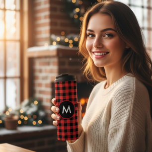 Buffalo Plaid Christmas Tree Monogram Thermal Tumbler