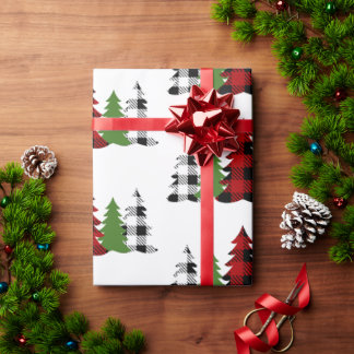 Buffalo plaid christmas trees wrapping paper