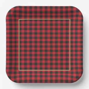 Buffalo Plaid Classic Rustic with Border Square Paper Plate