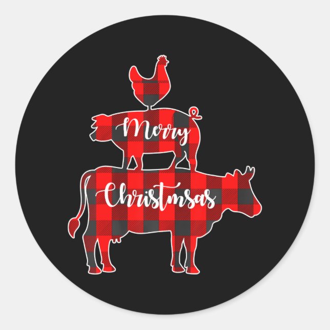 Buffalo Plaid Cow Pig Chicken Farm Animal Classic Round Sticker (Front)