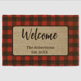 Buffalo Plaid Custom Family Name Autumn Welcome