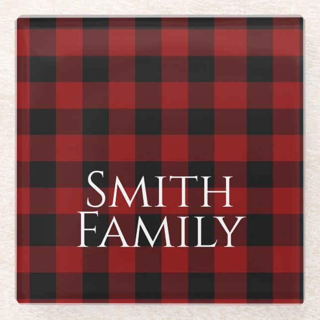 Buffalo Plaid Custom Glass Coaster (Front)