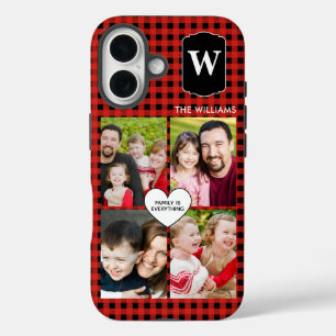 Buffalo Plaid Custom Monogram 4-Photos  iPhone 16 Case