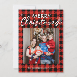 Buffalo Plaid Custom Photo & Name Merry Christmas  Holiday Card