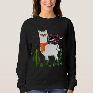 Buffalo Plaid Dabbing Heart Riding Llama Women Men Sweatshirt