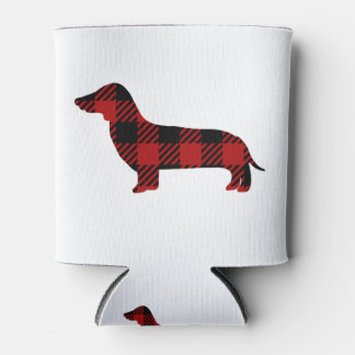 Buffalo Plaid Dachshund Can Cooler