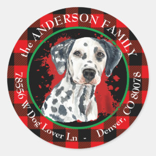 Buffalo Plaid Dalmatian Dog Return Address Classic Round Sticker