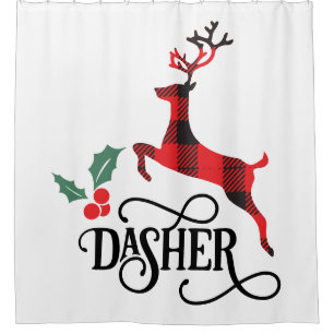 Buffalo Plaid Dasher Reindeer Shower Curtain