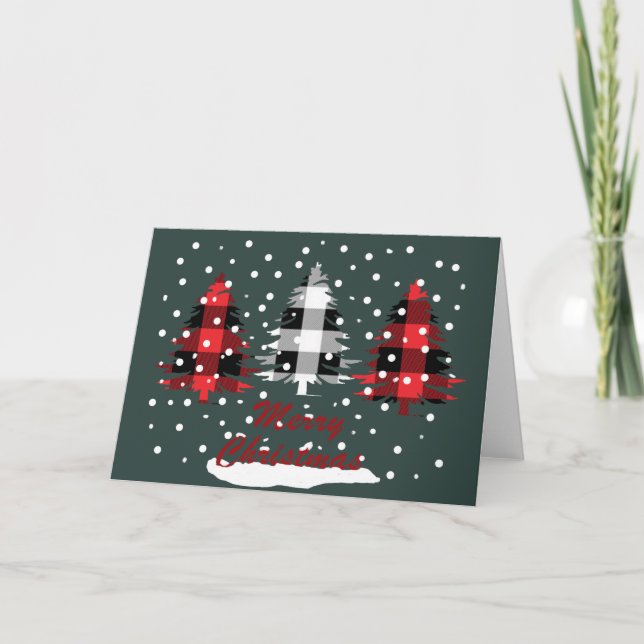 buffalo plaid decorated christmas pine trees card (Front)