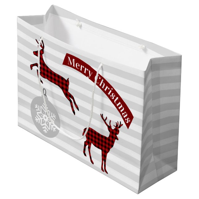 Buffalo Plaid Deer Christmas Gift Bag (Front Angled)
