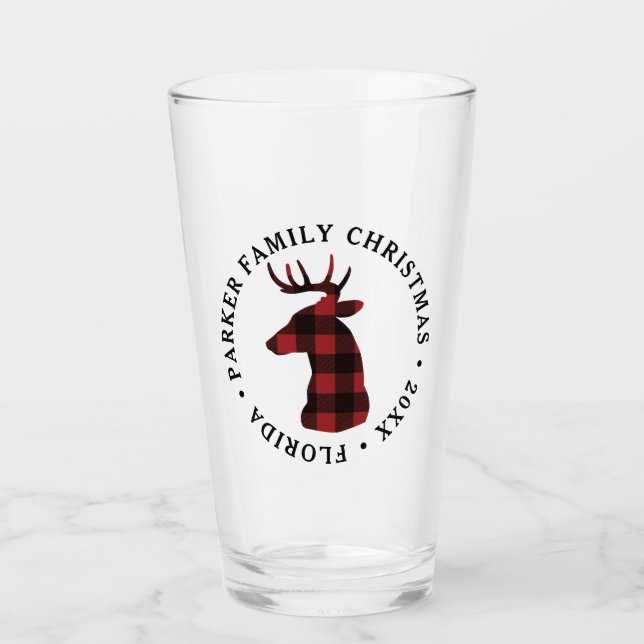 Buffalo Plaid Deer Christmas Pint Glass (Front)