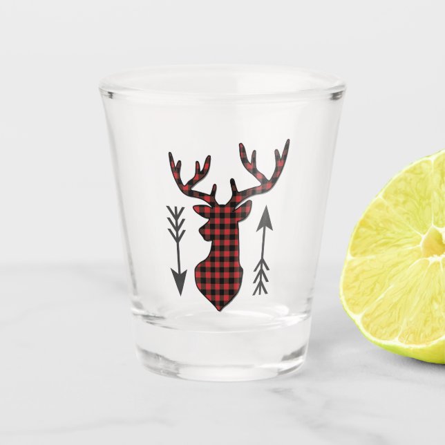 Buffalo Plaid Deer Head Arrows Shot Glass (Front)