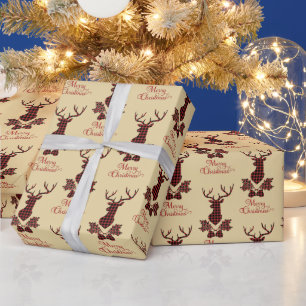 Buffalo Plaid Deer Head Pattern Christmas Wrapping Paper