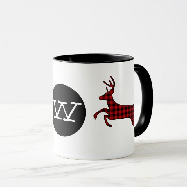 Buffalo Plaid Deer Monogrammed Mug (Front Right)