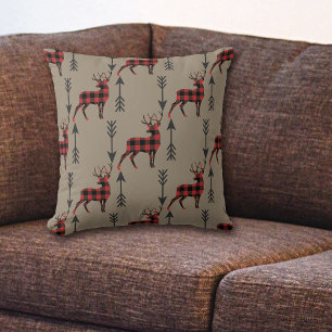 Buffalo Plaid Deer on Tan Reversible Cushion