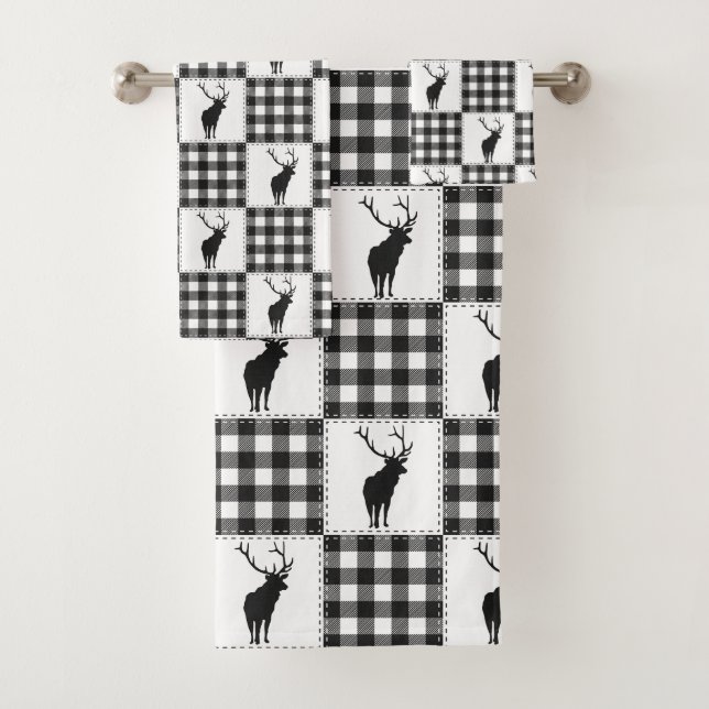 Buffalo Plaid Deer Rustic Woodland Pattern Bath Towel Set (Insitu)