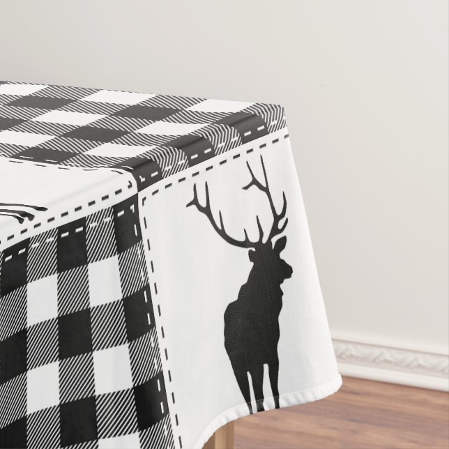 Buffalo Plaid Deer Rustic Woodland Pattern Tablecloth (In Situ)