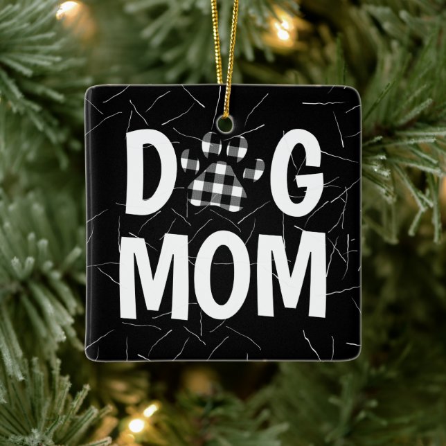 Buffalo Plaid Dog Pawprint with Dog Hair  Ceramic Ornament (Tree)
