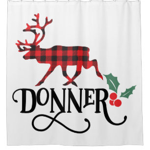 Buffalo Plaid Donner Reindeer Shower Curtain