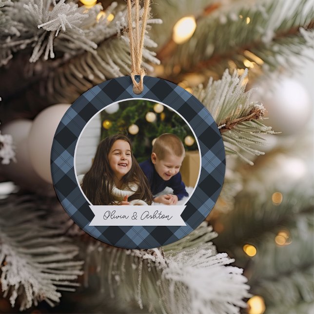 Buffalo Plaid Double Sided Personalized Photo Ceramic Tree Decoration (Creator Uploaded)