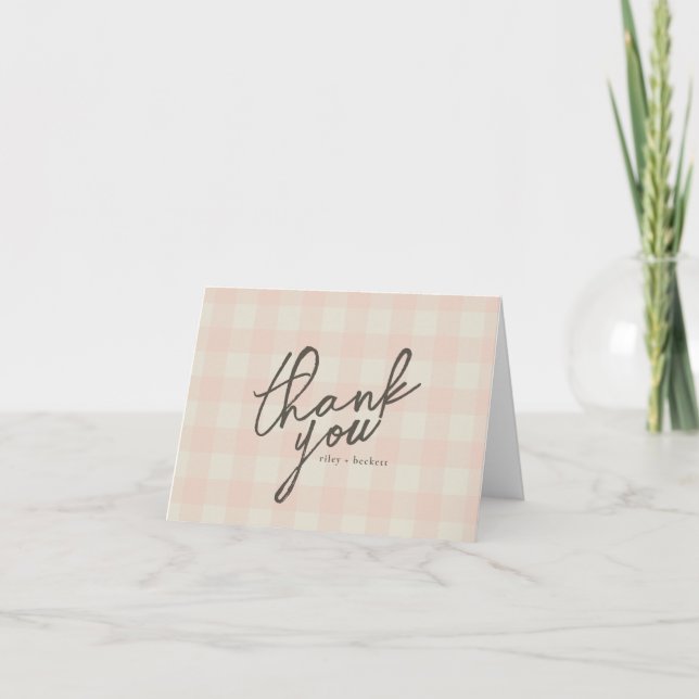 Buffalo Plaid Engagement Party Thank You Card (Front)
