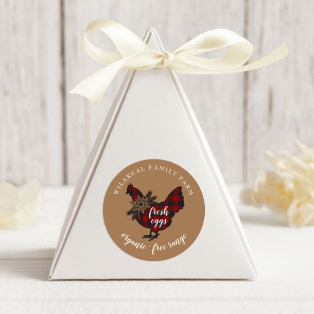 Buffalo Plaid Family Farm Chicken  Classic Round Sticker (Creator Uploaded)