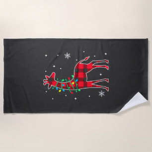 Buffalo Plaid Family Matching Giraffe Christmas Pa Beach Towel