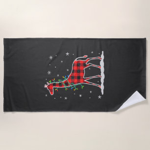 Buffalo Plaid Family Matching Giraffe Christmas Pa Beach Towel