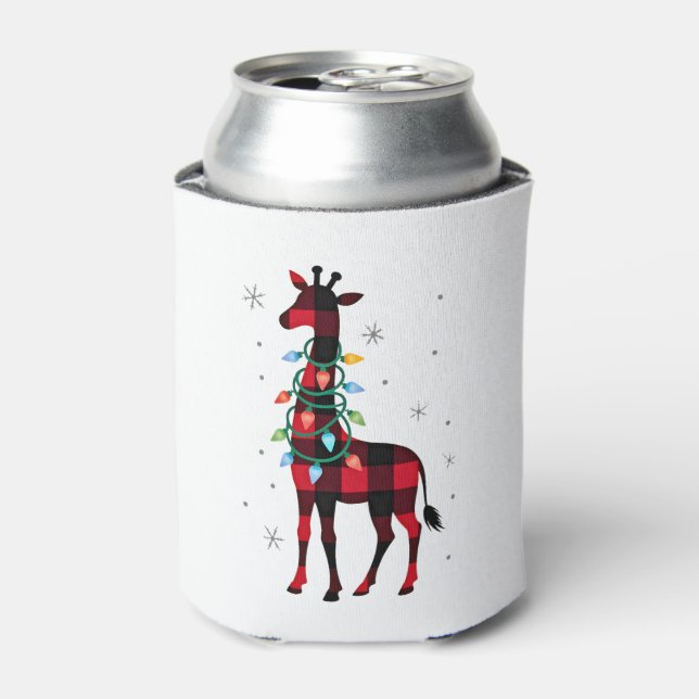 Buffalo Plaid Family Matching Giraffe Christmas Pa Can Cooler (Can Front)