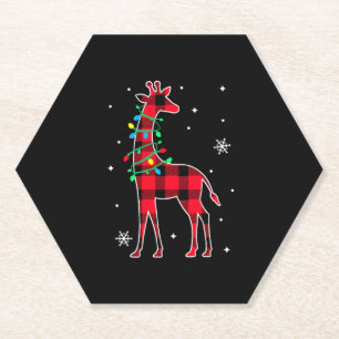 Buffalo Plaid Family Matching Giraffe Christmas Pa Paper Coaster