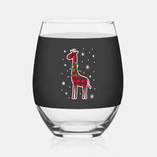 Buffalo Plaid Family Matching Giraffe Christmas Pa Stemless Wine Glass