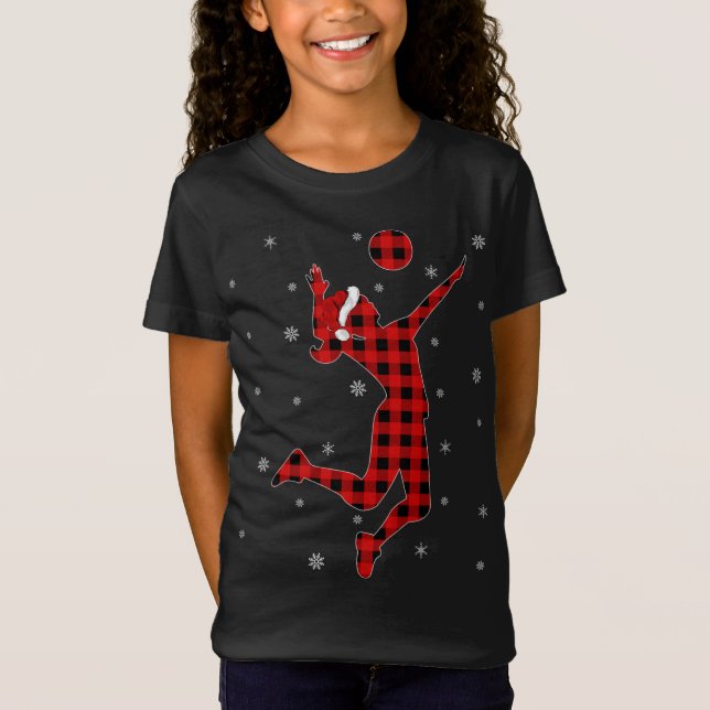 Buffalo Plaid Family Matching Volleyball Christmas T-Shirt (Front)