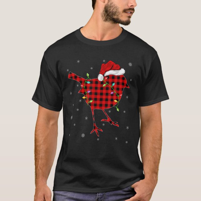 Buffalo Plaid Family Matching Wren Bird Christmas T-Shirt (Front)