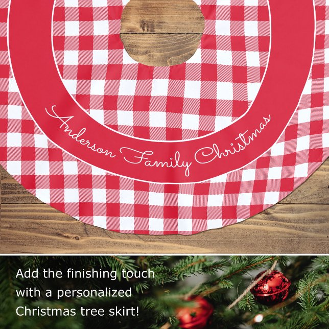 Buffalo Plaid Family Name Rustic Christmas Red Brushed Polyester Tree Skirt (Creator Uploaded)